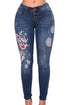 Sexy Floral Embroidered Whisker Detail Skinny Jeans